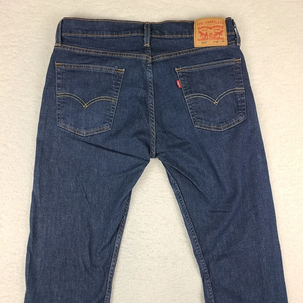 Levi's‎ 513 Jeans Mens 33x34 Blue Slim Straight Dark Wash Denim
